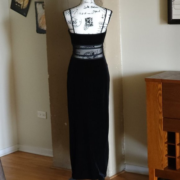 Vintage Black Velvet Mesh Panel Sleeveless Long Special Occasion Dress - Picture 4 of 12